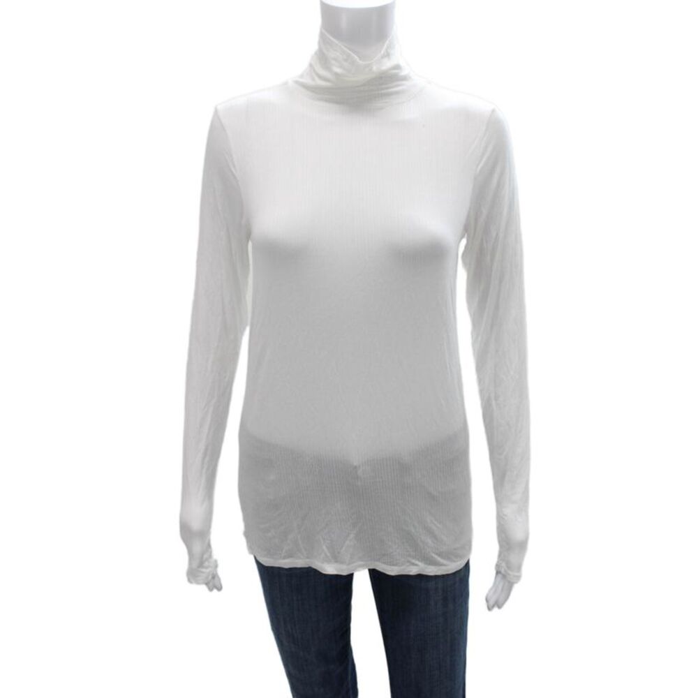 Negative Womens Basic Turtleneck Long Sleeve T-Shirt White Micro Modal Size L